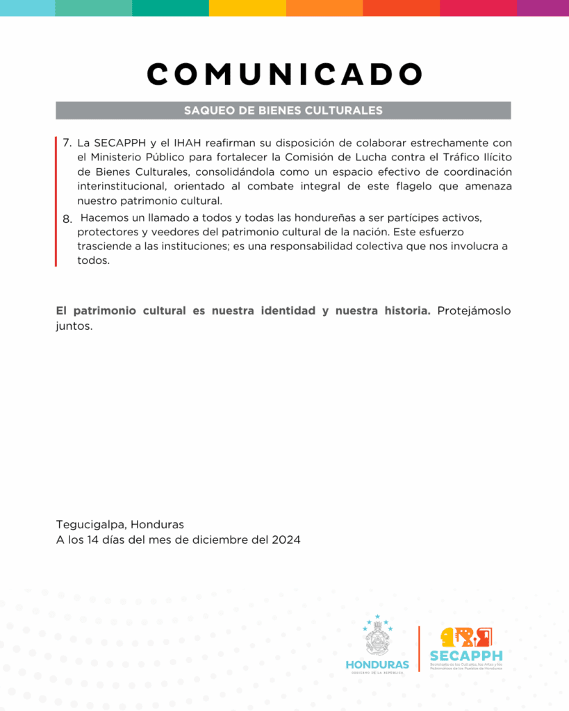 Comunicado Saqueo de Bienes Culturales 2