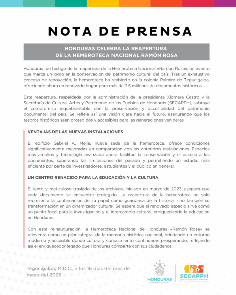 Honduras Celebra la reapertura de la hemeroteca nacional Ramon Rosa